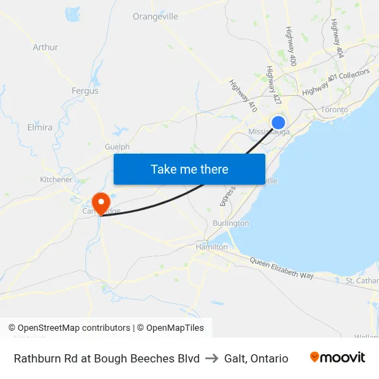 Rathburn Rd at Bough Beeches Blvd to Galt, Ontario map