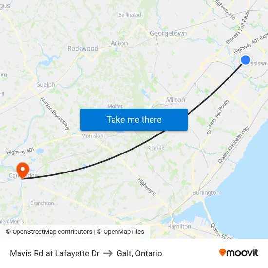 Mavis Rd at Lafayette Dr to Galt, Ontario map