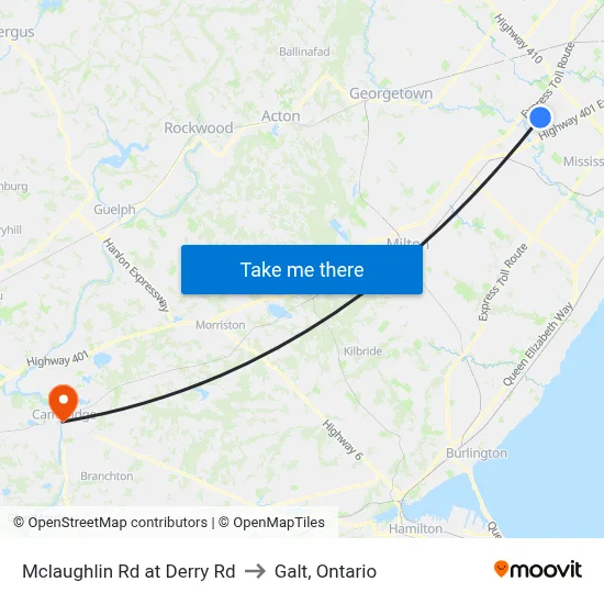 Mclaughlin Rd at Derry Rd to Galt, Ontario map