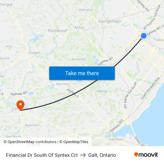 Financial Dr South Of Syntex Crt to Galt, Ontario map