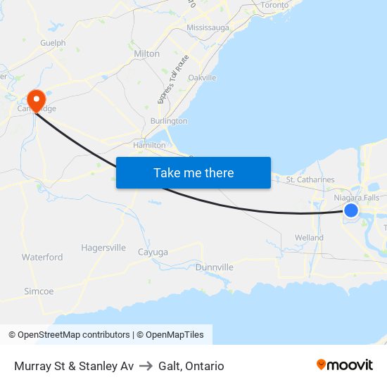Murray St & Stanley Av to Galt, Ontario map