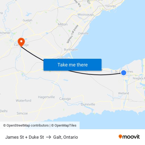 James St + Duke St to Galt, Ontario map