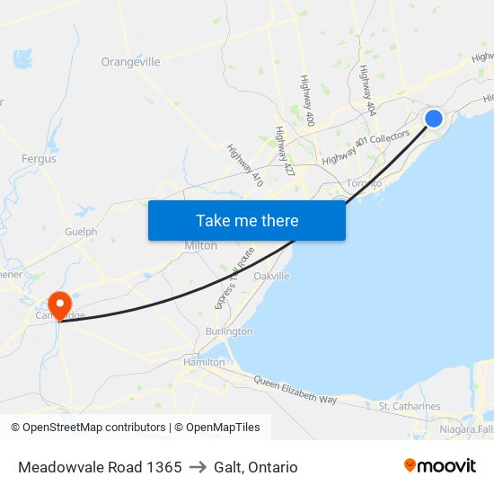 Meadowvale Road 1365 to Galt, Ontario map