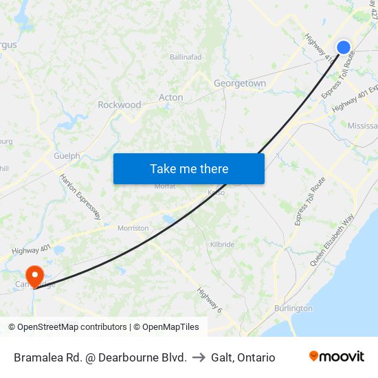 Bramalea Rd. @ Dearbourne Blvd. to Galt, Ontario map