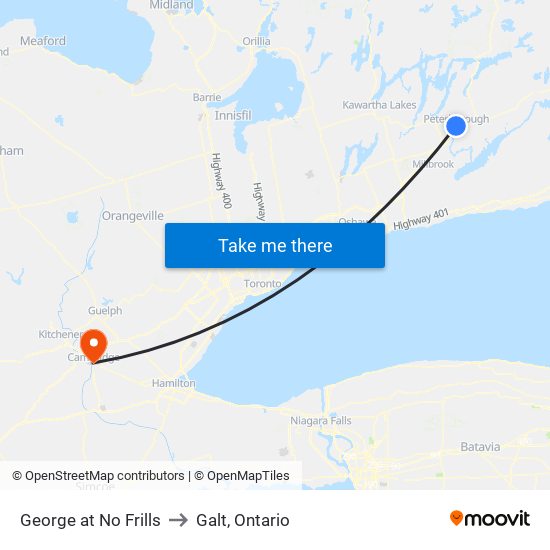 George at No Frills to Galt, Ontario map