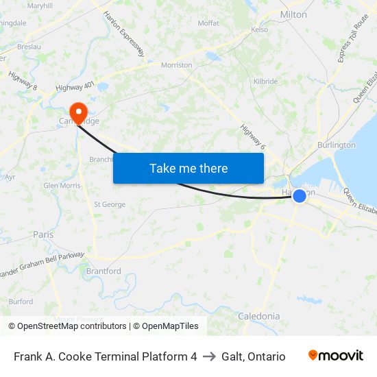 Frank A. Cooke Terminal Platform 4 to Galt, Ontario map