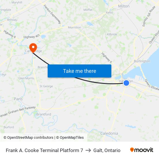 Frank A. Cooke Terminal Platform 7 to Galt, Ontario map