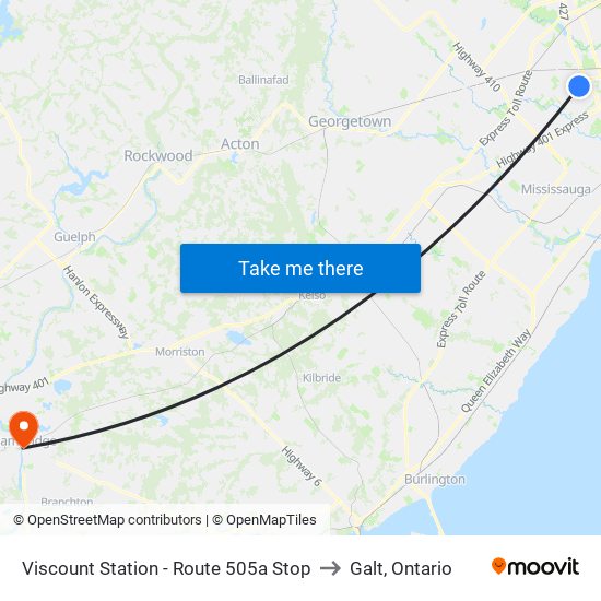 Viscount Station - Route 505a Stop to Galt, Ontario map