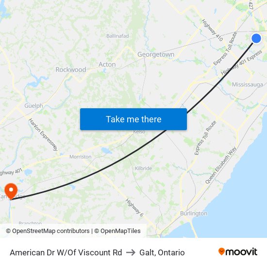 American Dr W/Of Viscount Rd to Galt, Ontario map