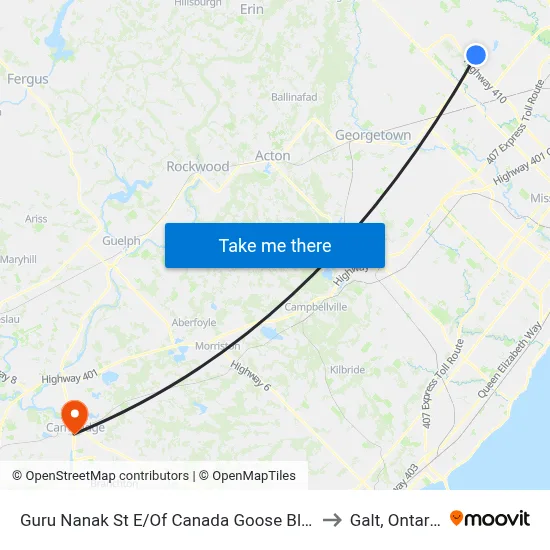 Guru Nanak St E/Of Canada Goose Blvd to Galt, Ontario map