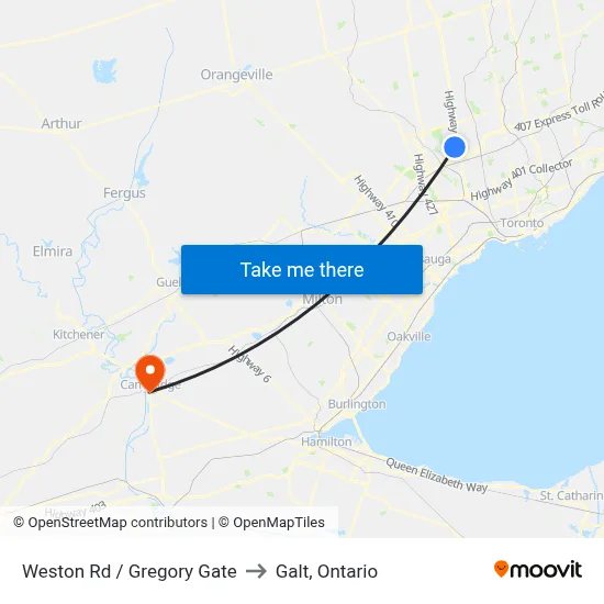 Weston Rd / Gregory Gate to Galt, Ontario map
