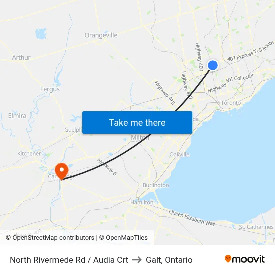 North Rivermede Rd / Audia Crt to Galt, Ontario map