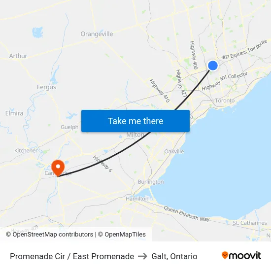 Promenade Cir / East Promenade to Galt, Ontario map