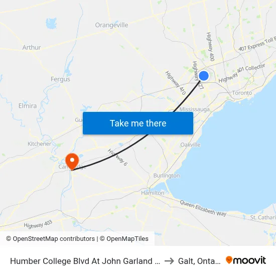 Humber College Blvd At John Garland Blvd to Galt, Ontario map
