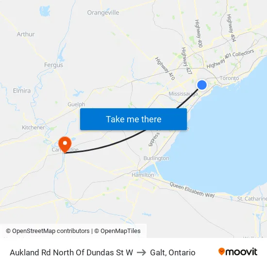 Aukland Rd North Of Dundas St W to Galt, Ontario map