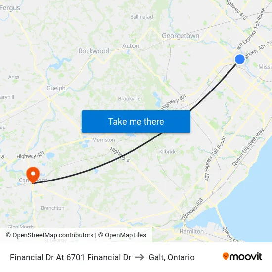 Financial Dr At 6701 Financial Dr to Galt, Ontario map