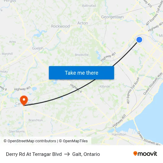 Derry Rd At Terragar Blvd to Galt, Ontario map