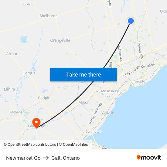 Newmarket Go to Galt, Ontario map