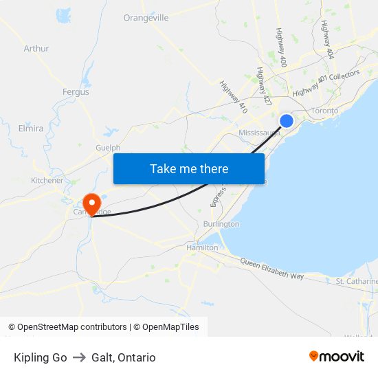 Kipling Go to Galt, Ontario map