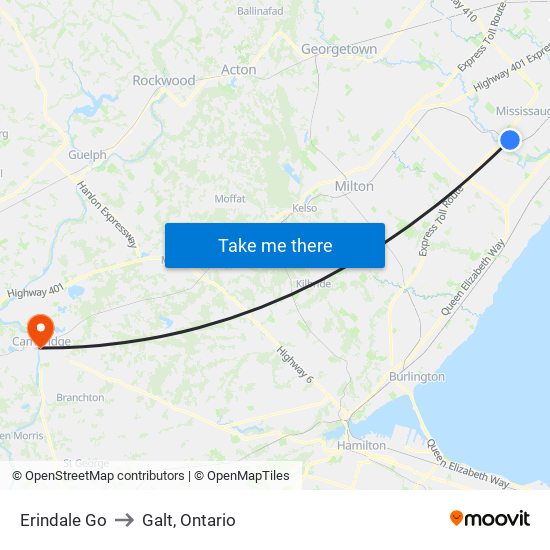 Erindale Go to Galt, Ontario map