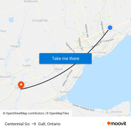 Centennial Go to Galt, Ontario map