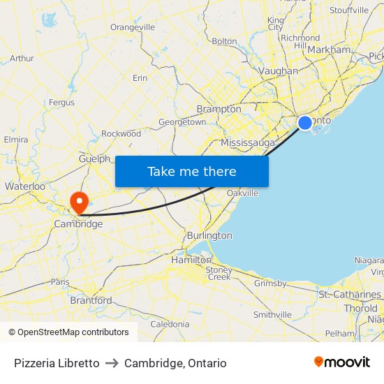 Pizzeria Libretto to Cambridge, Ontario map