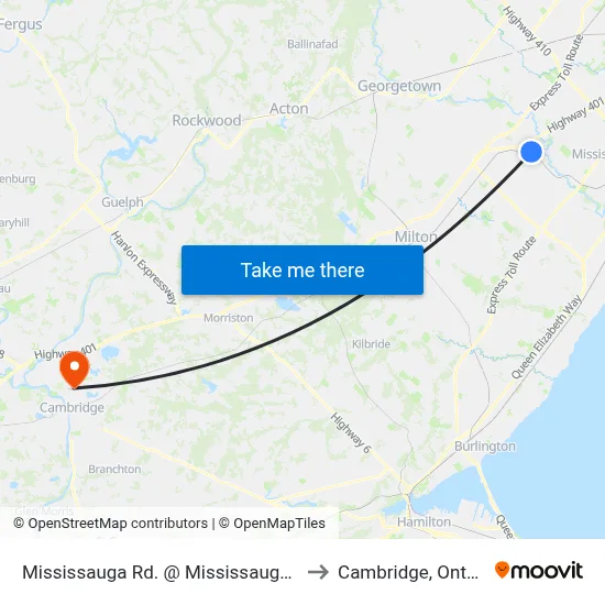 Mississauga Rd. @ Mississauga Rd. to Cambridge, Ontario map