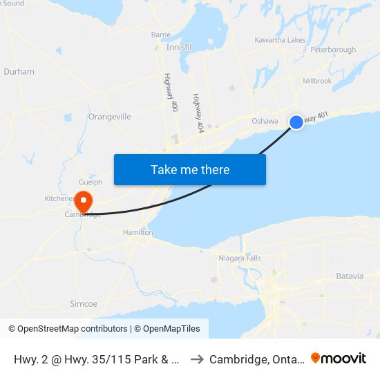 Hwy. 2 @ Hwy. 35/115 Park & Ride to Cambridge, Ontario map