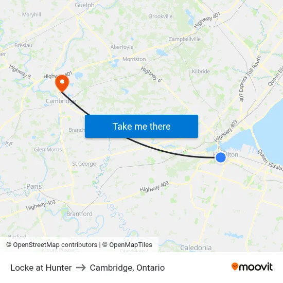 Locke at Hunter to Cambridge, Ontario map