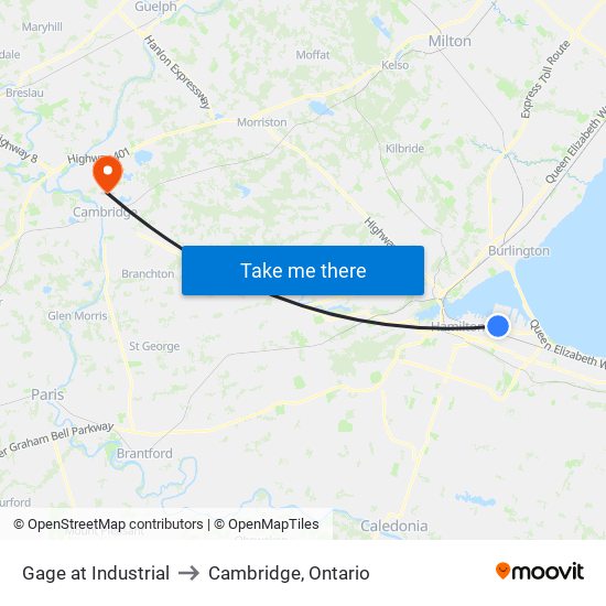 Gage at Industrial to Cambridge, Ontario map