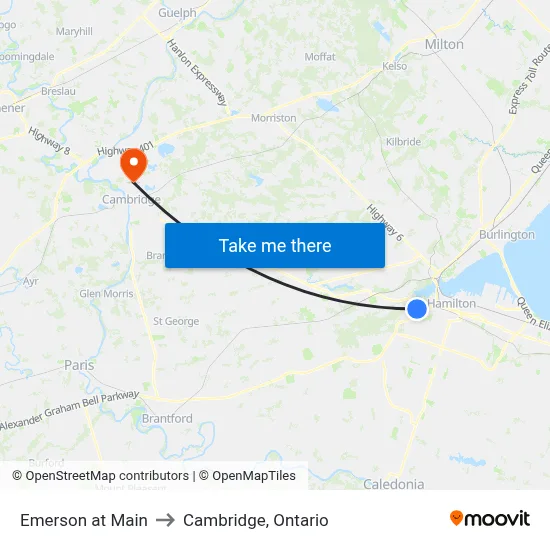 Emerson at Main to Cambridge, Ontario map