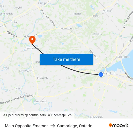 Main Opposite Emerson to Cambridge, Ontario map