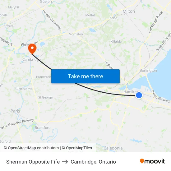 Sherman Opposite Fife to Cambridge, Ontario map