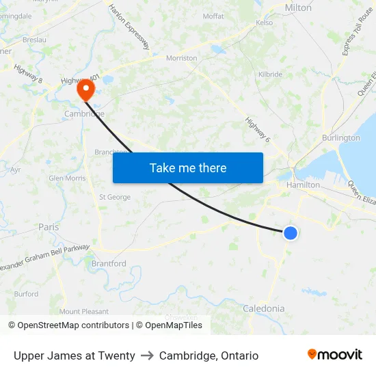 Upper James at Twenty to Cambridge, Ontario map