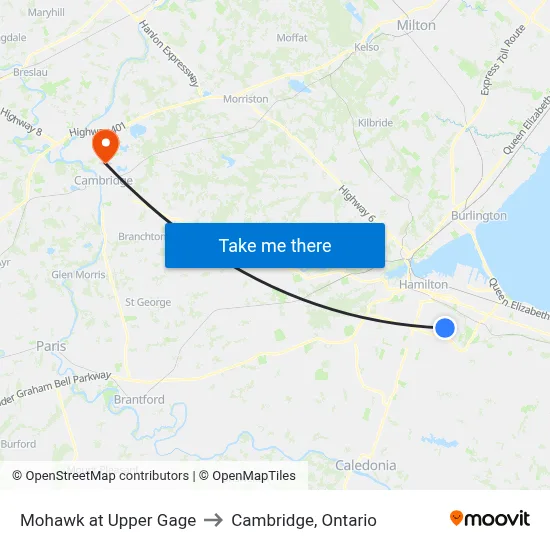 Mohawk at Upper Gage to Cambridge, Ontario map