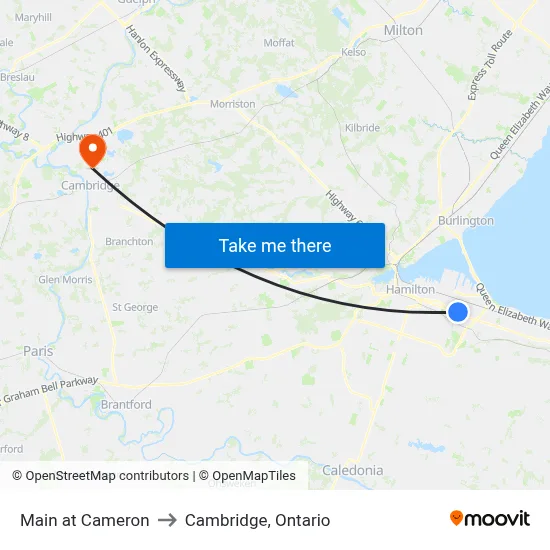 Main at Cameron to Cambridge, Ontario map