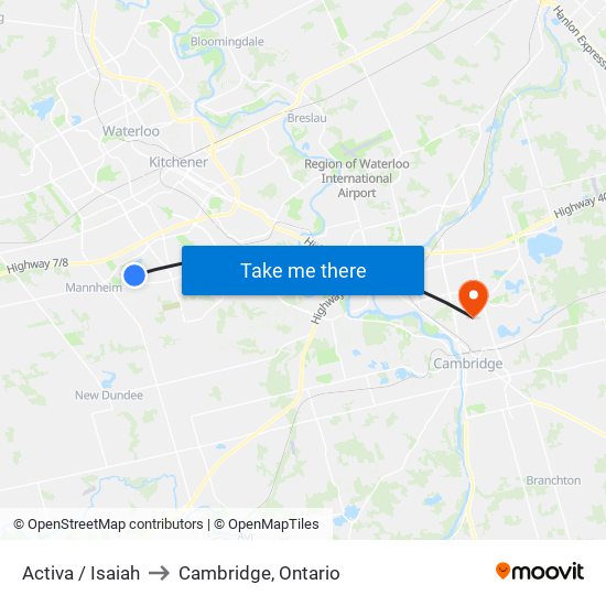 Activa / Isaiah to Cambridge, Ontario map