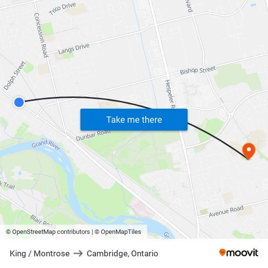 King / Montrose to Cambridge, Ontario map