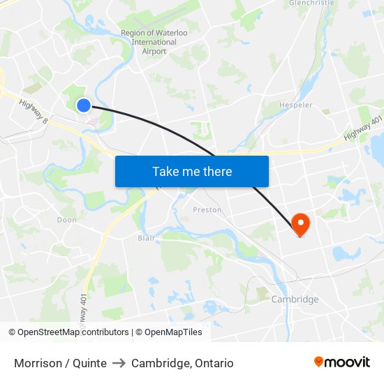 Morrison / Quinte to Cambridge, Ontario map