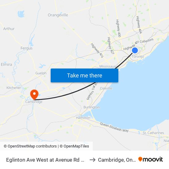 Eglinton Ave West at Avenue Rd East Side to Cambridge, Ontario map