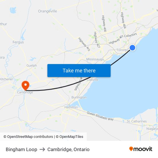 Bingham Loop to Cambridge, Ontario map