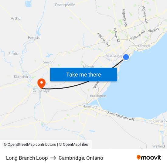 Long Branch Loop to Cambridge, Ontario map