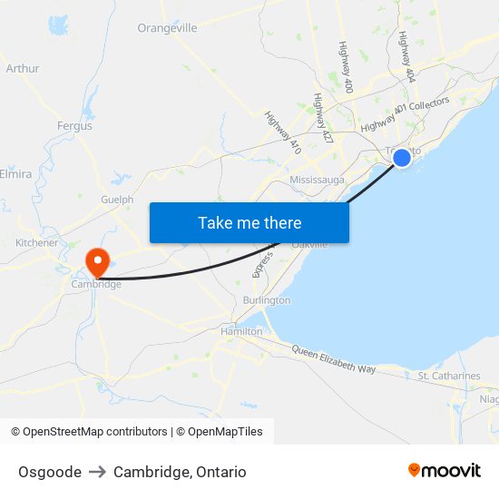 Osgoode to Cambridge, Ontario map