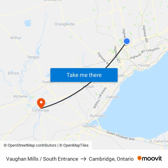 Vaughan Mills / South Entrance to Cambridge, Ontario map