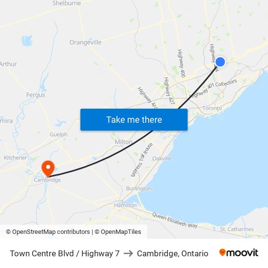 Town Centre Blvd / Highway 7 to Cambridge, Ontario map