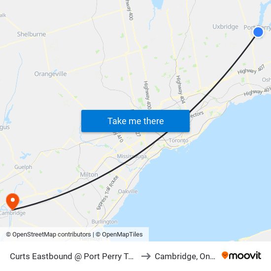Curts Eastbound @ Port Perry Terminal to Cambridge, Ontario map