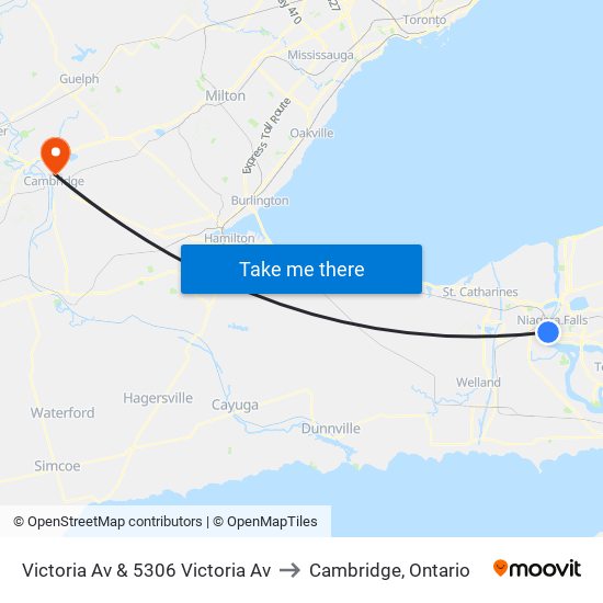 Victoria Av & 5306 Victoria Av to Cambridge, Ontario map