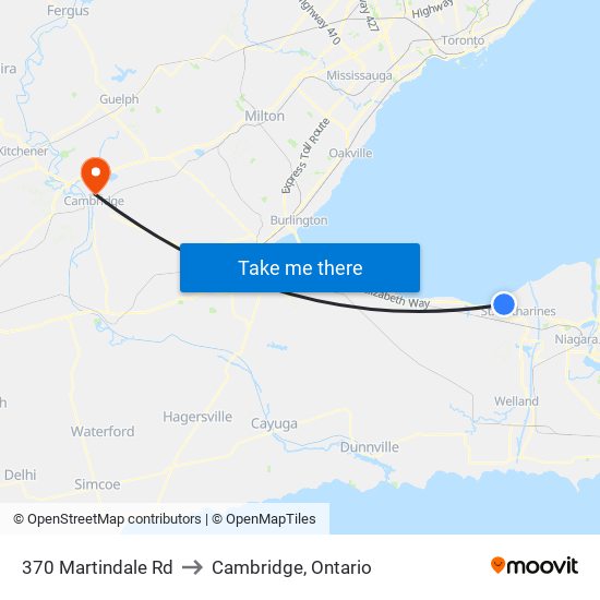 370 Martindale Rd to Cambridge, Ontario map