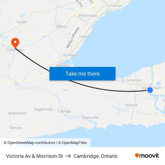 Victoria Av & Morrison St to Cambridge, Ontario map