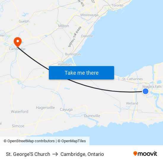 St. George’S Church to Cambridge, Ontario map